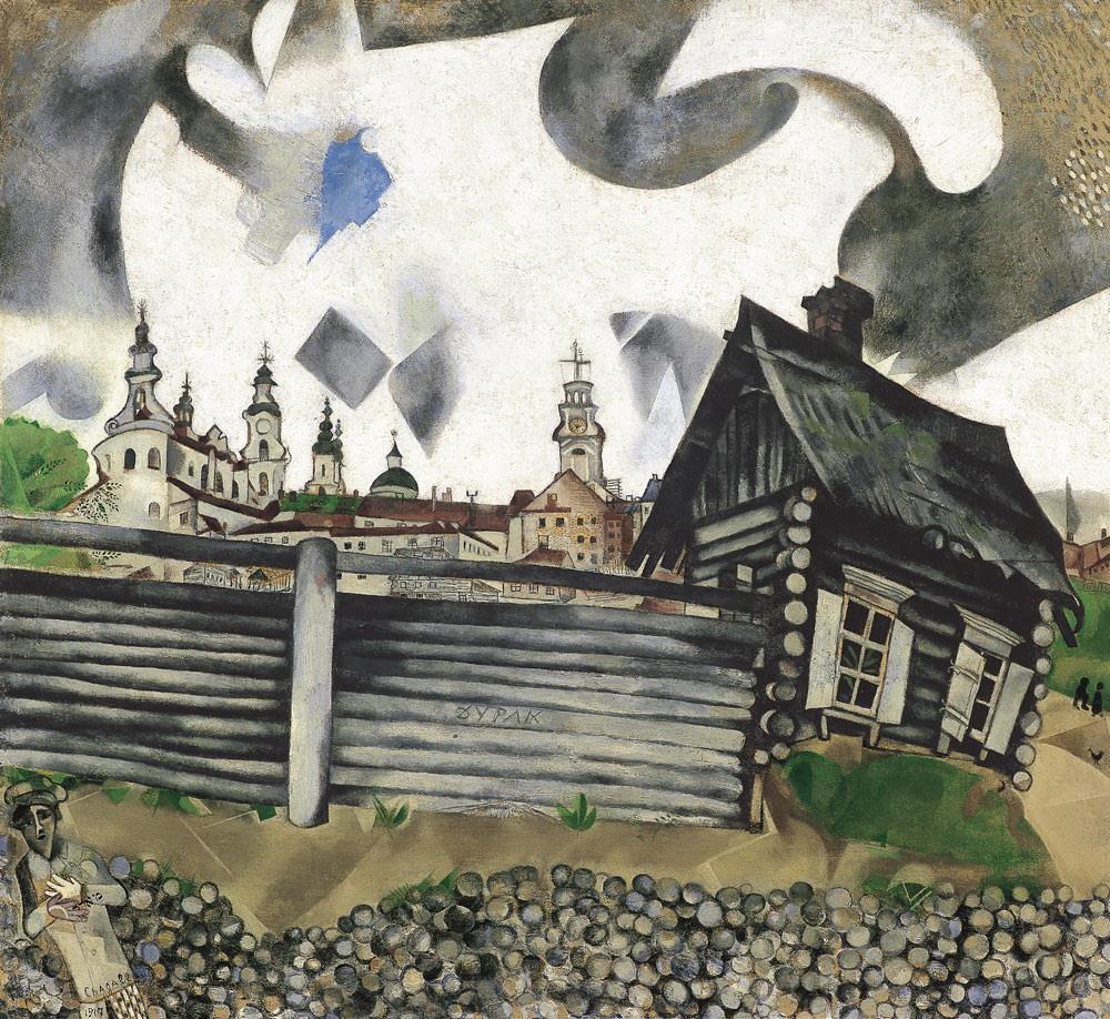 灰色の家 現代マルク・シャガール油絵